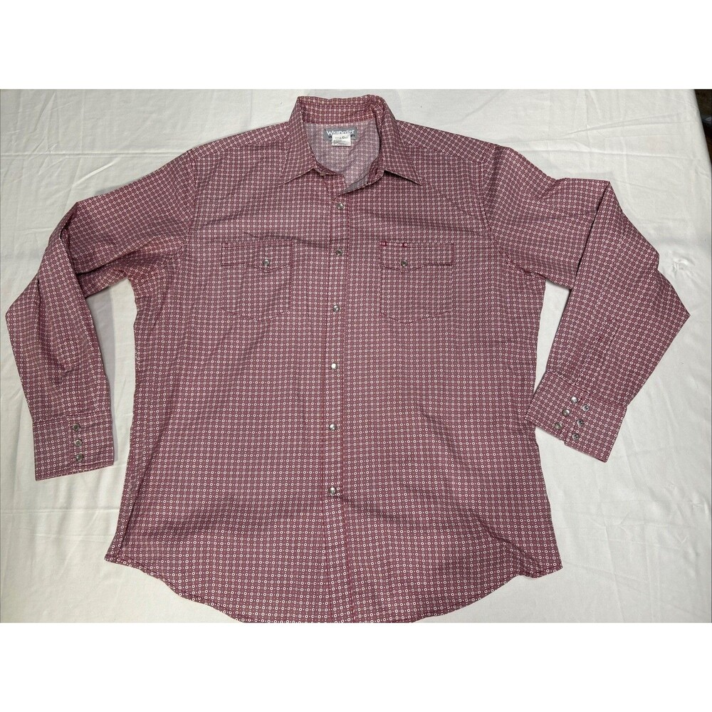 Vintage Wrangler Western Shirt Mens sz XL Red White Pearl Snap